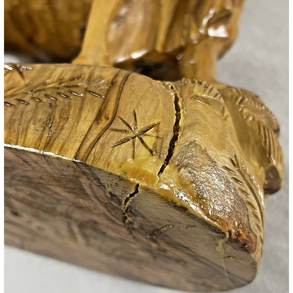 Hand Carved Vtg 1992 Olive Wood Holy Family Baby Jesus Mary Joseph Donkey SIGNED - Picture 9 of 11